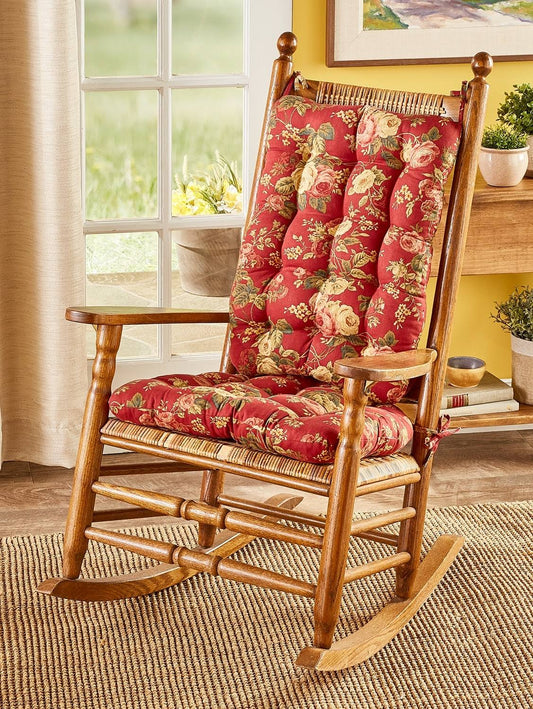 Tufted Rocker Chair Cushion Set, In 2 Sizes - Red Floral - Standard - The