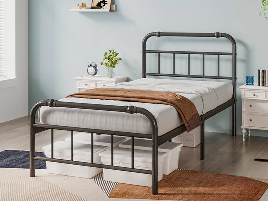 Twin-Bed-Frames-With-Headboard & Footboard, 14 Inch High, Metal Platform Bed-Frame-Twin, Premium Steel Heavy Duty Bed Frame No Box Spring