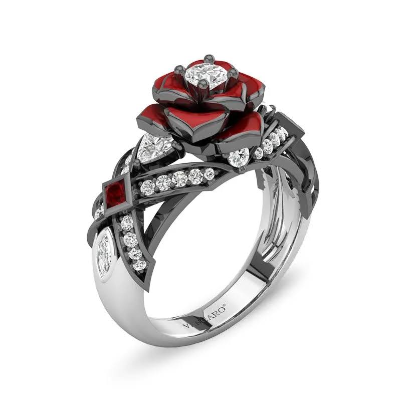 Unique Rose Engagement Ring 925 Sterling Silver