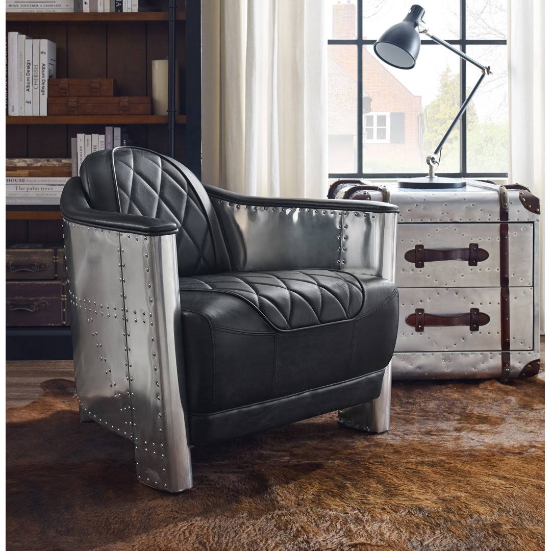 Tufted Genuine Leather Accent Armchair  Leather Type