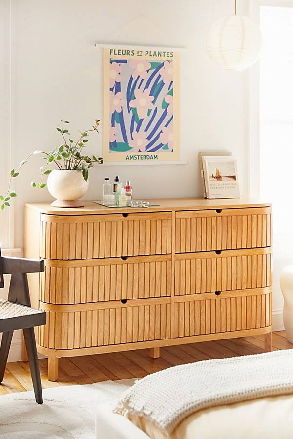 6-Drawer Dresser In Beige Wood At