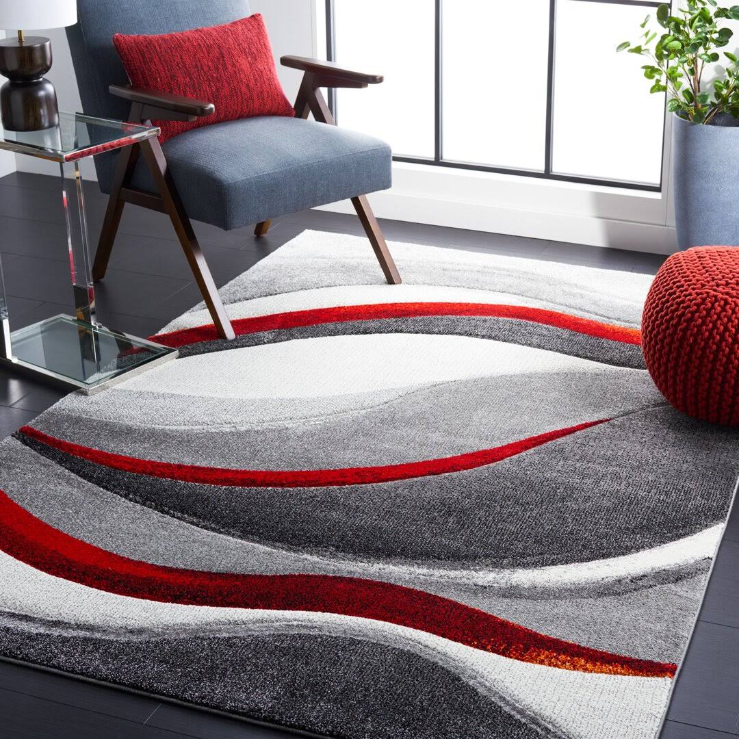 Abstract Gray/Red Area Rug Orren Ellis Rug