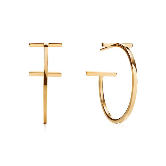 T Hoop Earrings In 18k