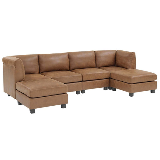 120 Wide Faux Leather Modular Corner Sectional With Ottoman  Body Fabric