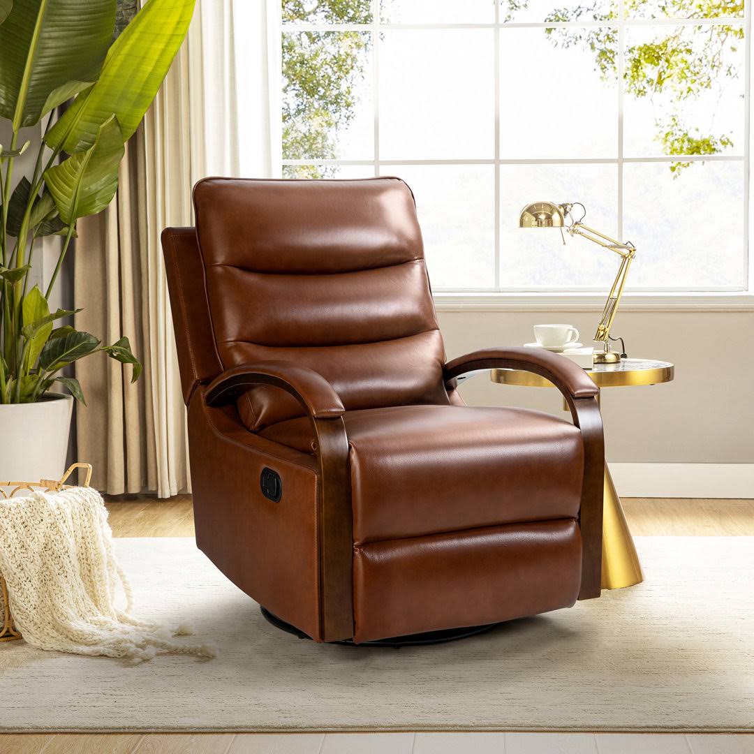 29 Wide Genuine Leather Manual Swivel Rocking Standard Recliner  Leather Type