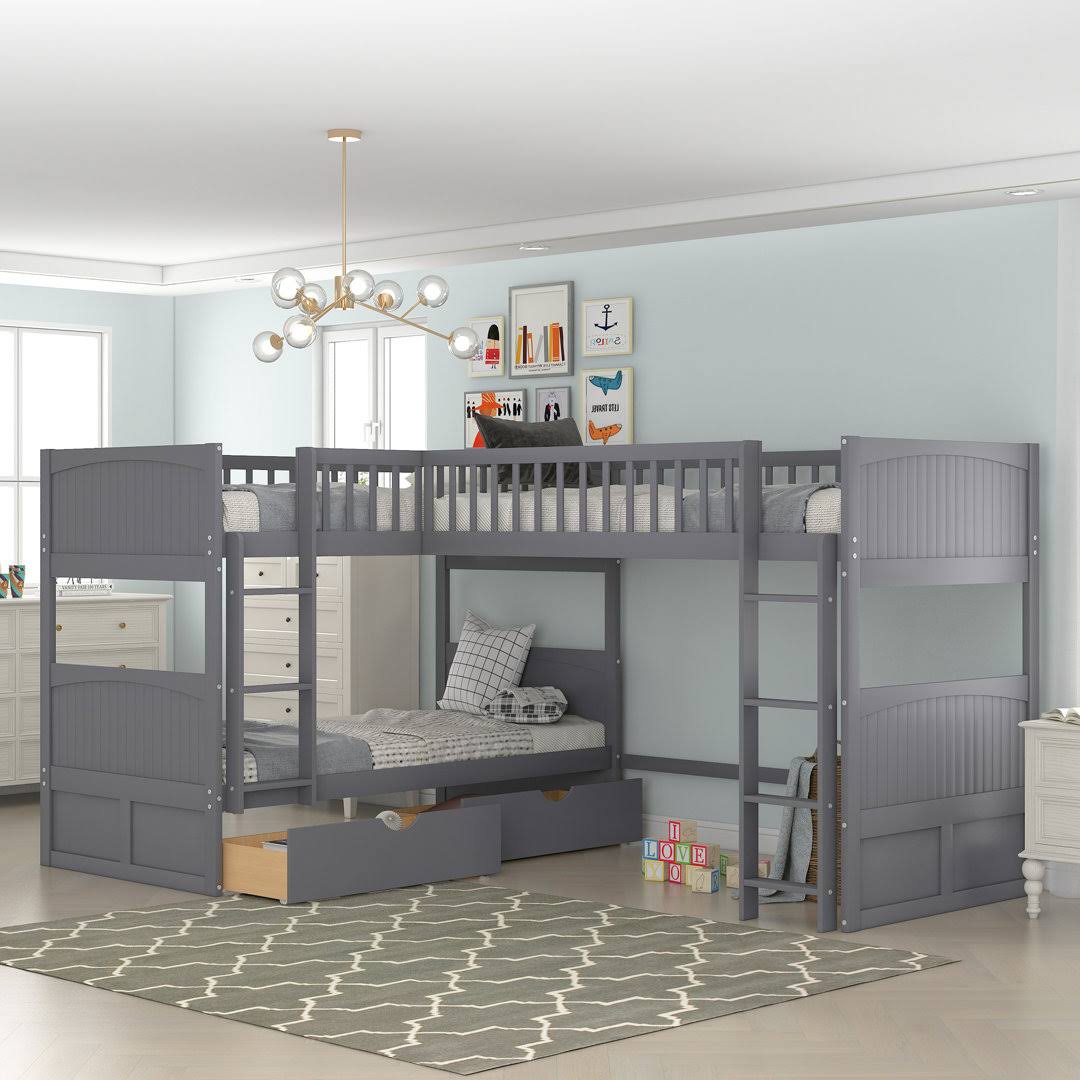 Twin Over Twin Over Twin 2 Drawer Solid Wood Standard Bunk Bed Isabelle & Max Type