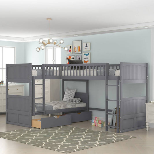 Twin Over Twin Over Twin 2 Drawer Solid Wood Standard Bunk Bed Isabelle & Max Type