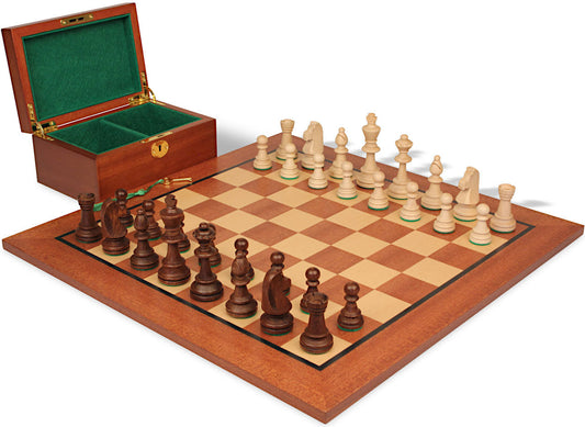 Staunton Chess Set Walnut Stained & Natural Pieces With Classic Board