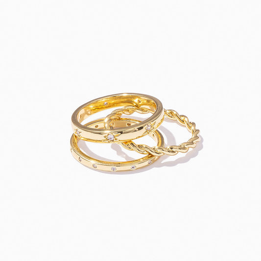 Thin Gold Stackable Ring Set Of 3 Triad Rings In