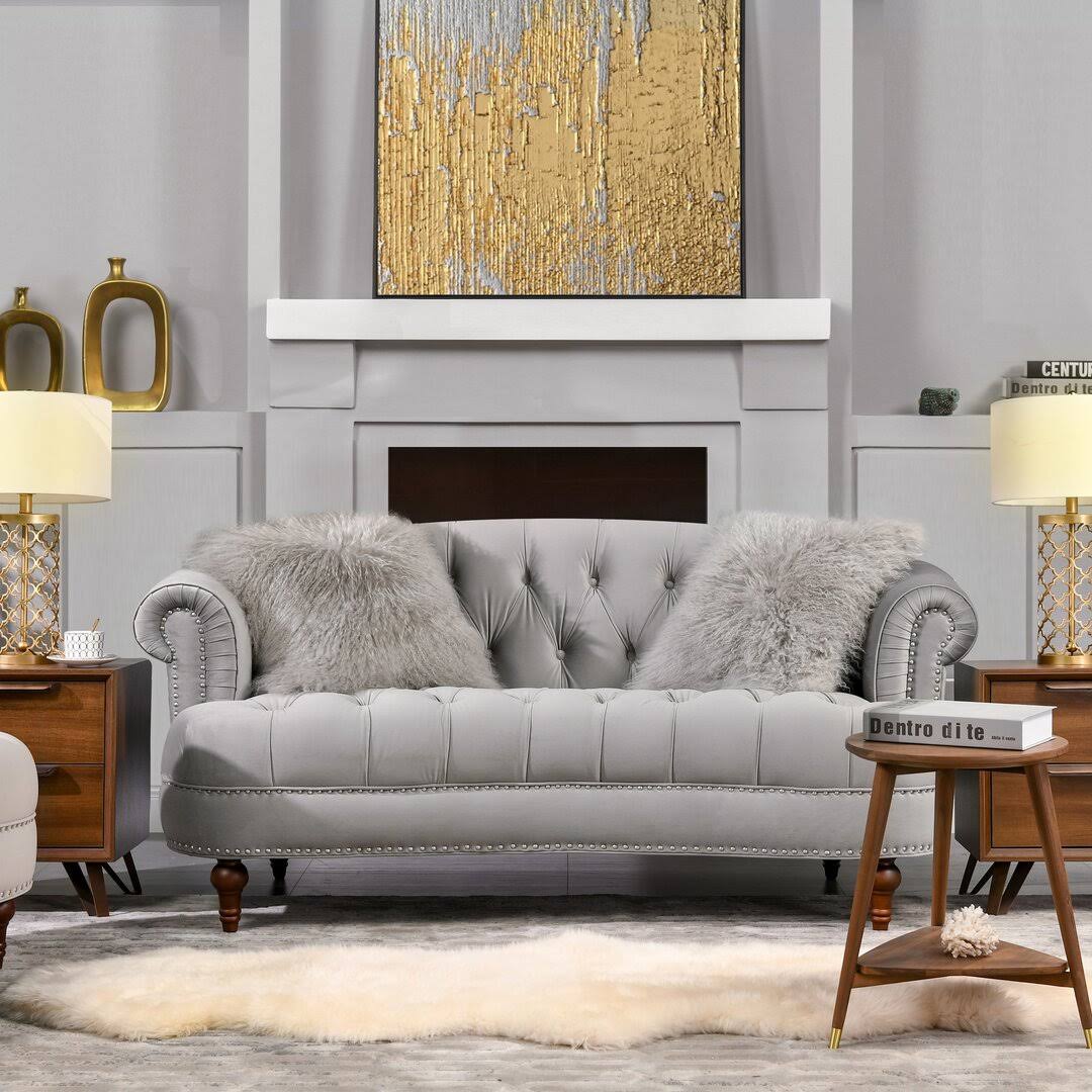 69 Velvet Rolled Arm Chesterfield Loveseat Etta Avenue Fabric