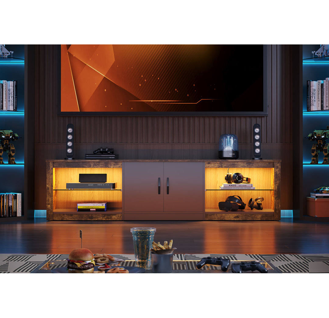 70 Inch Led Tv Stand For 75 Inch Tv Large Entertainment Center Gaming With Adjustable Glass Shelves