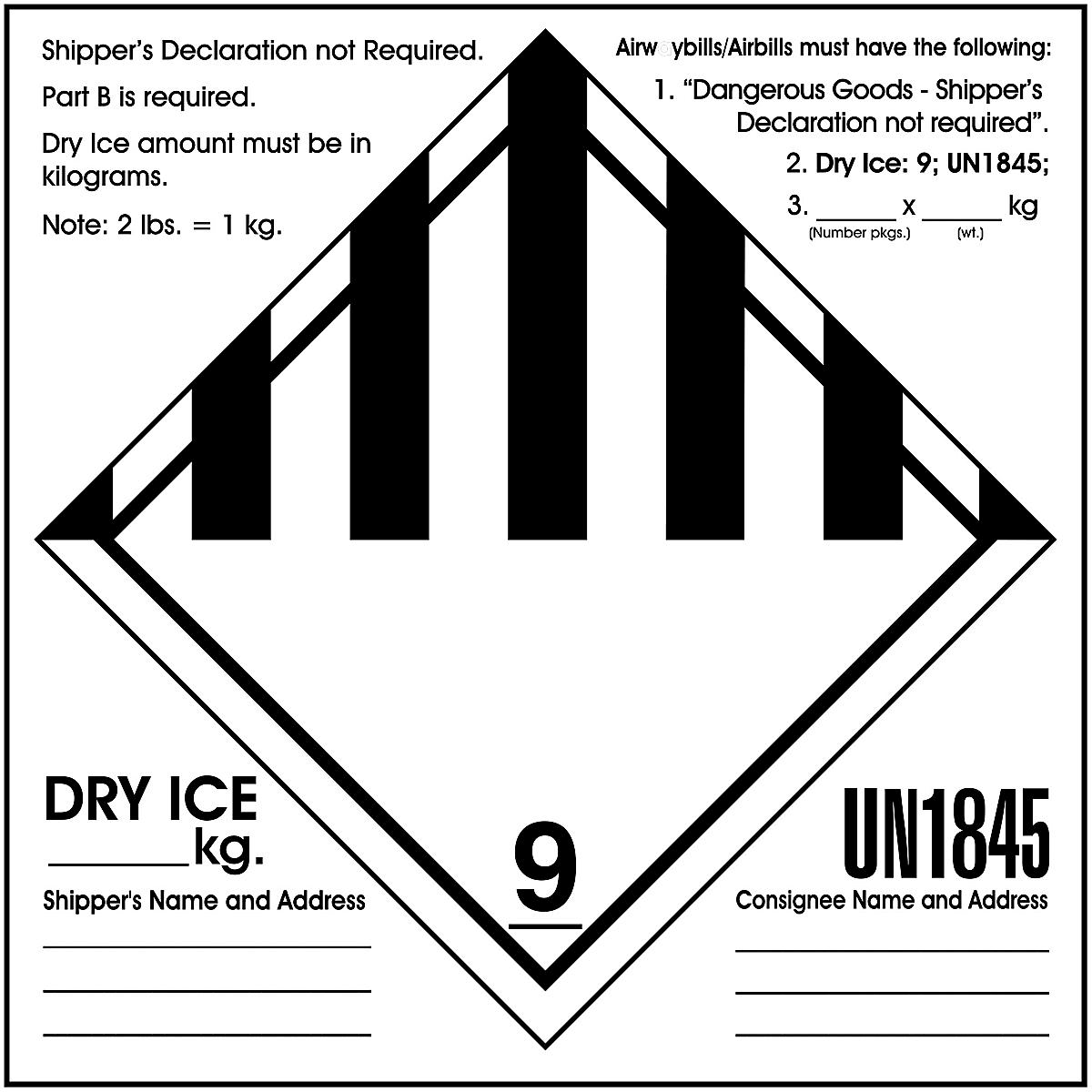 9 Dry Ice - D.O.T. Labels, 6 X 6, White -  - S-2844