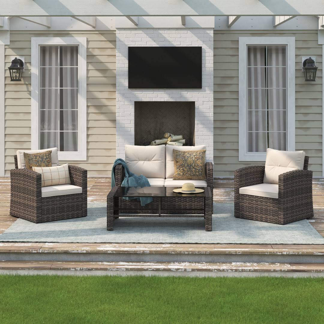 4 Piece Rattan Sofa Seating Group With Cushions