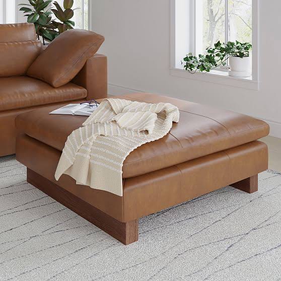 Xl Ottoman, Down Blend, Performance Basket Slub, Alabaster, Dark Walnut C0