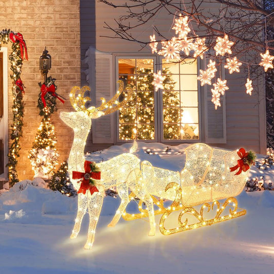 Twillery Co.® Christmas Lighted Reindeer & Santas Sleigh Lighted Display