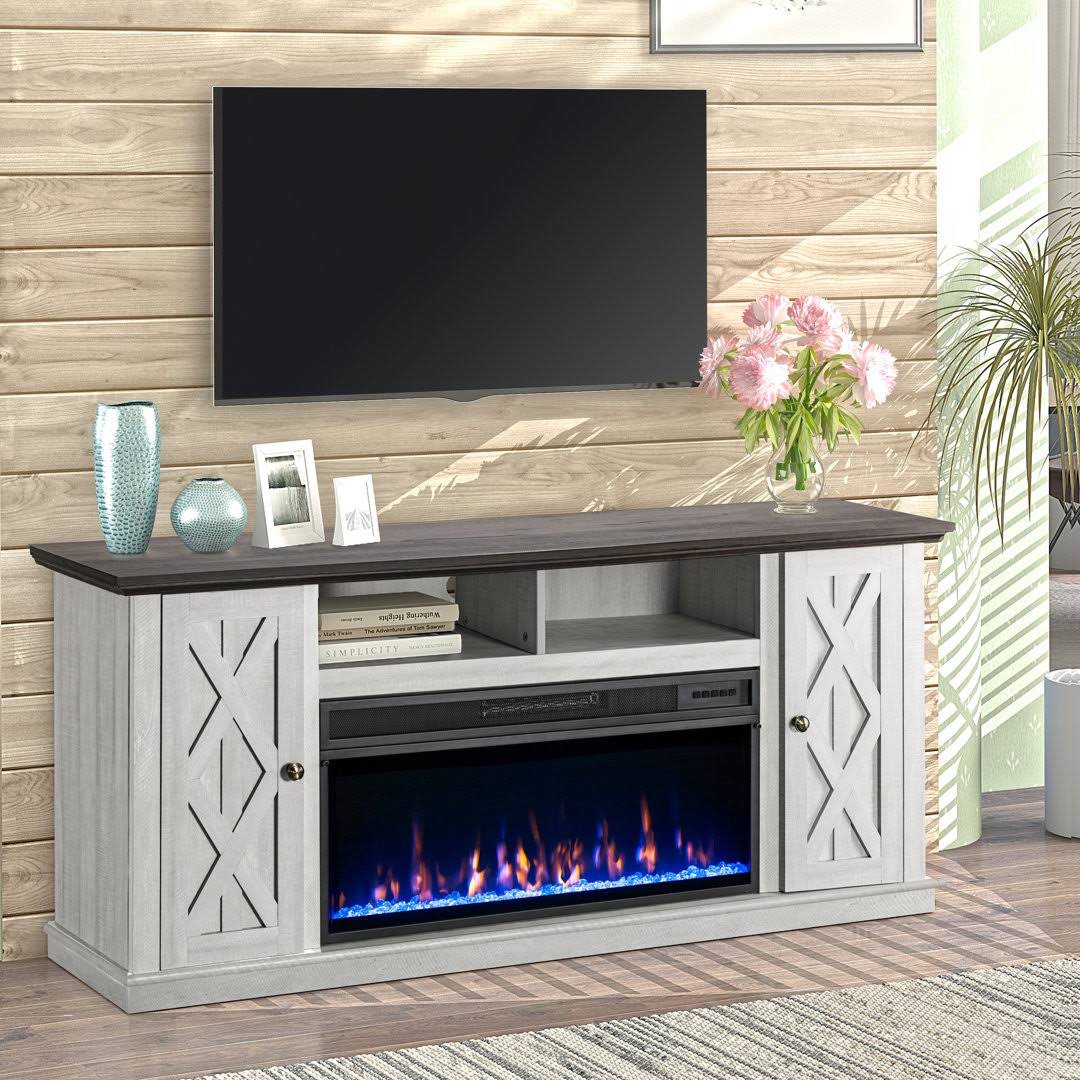 Tv Stand For Tvs Up To 78 With Fireplace Included  Color: Off White/Black/Brown