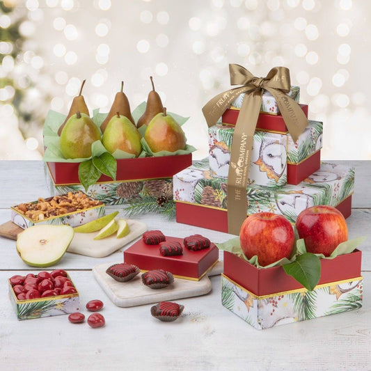 ® Classic Winter Gift Tower Featuring Fruits, Nuts, And Chocolate Treats