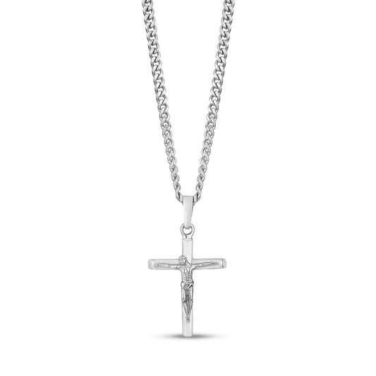 Steel Crucifix Pendant Gold Mens Jesus Necklace