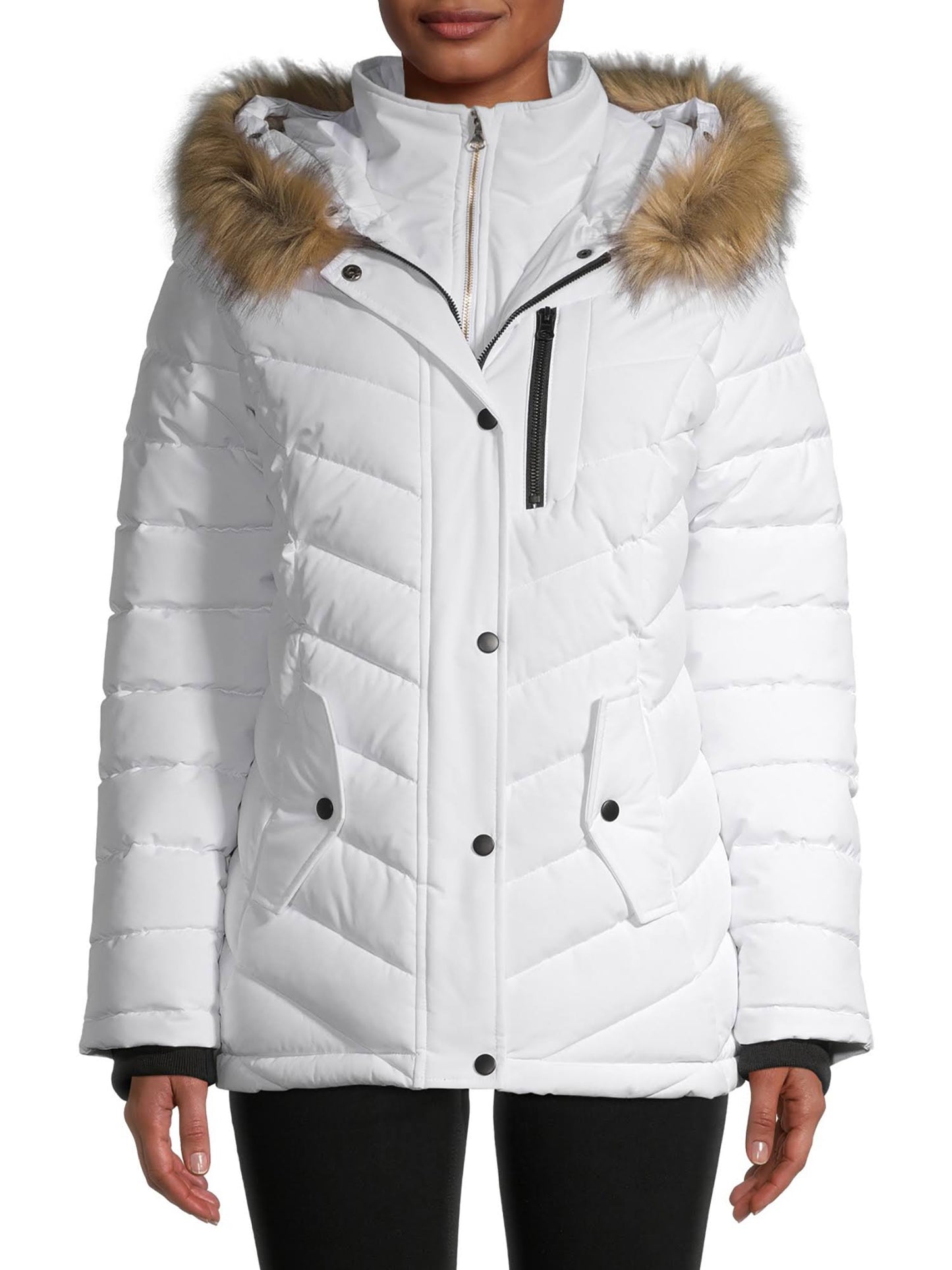 Tech Womens Jackets & Coats Swiss Tech And Plus Bibbed Solarball Puffer Coat With Faux Fur Trimmed