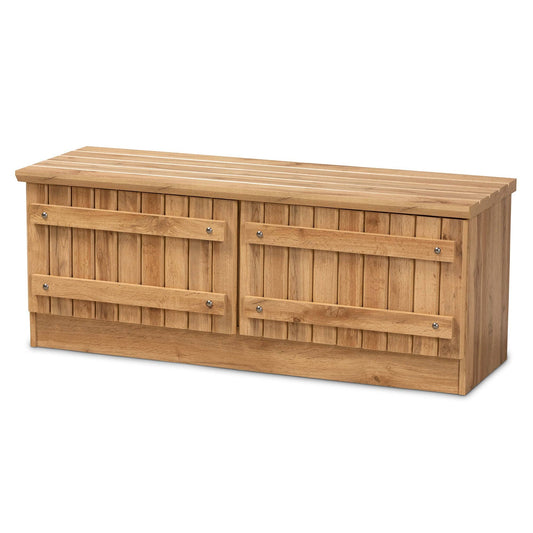 Studio Oswald Natural Oak Brown Wood 2 Door Storage Bench