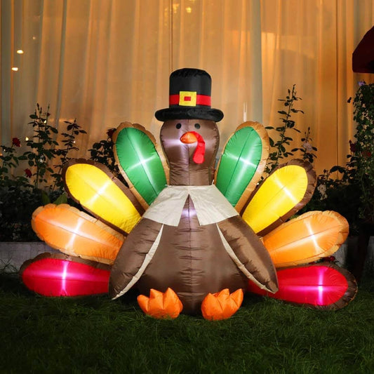 5ft Inflatable Led Lighted Turkey With Hat