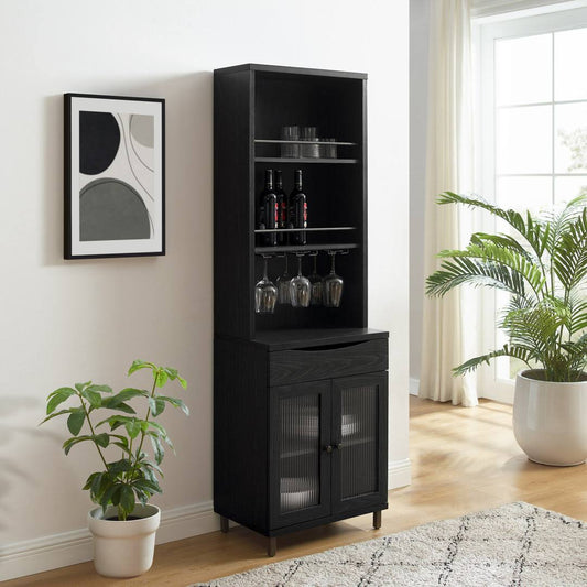 West Side Modern Fluted Tall Bar Cabinet With Wine Storage