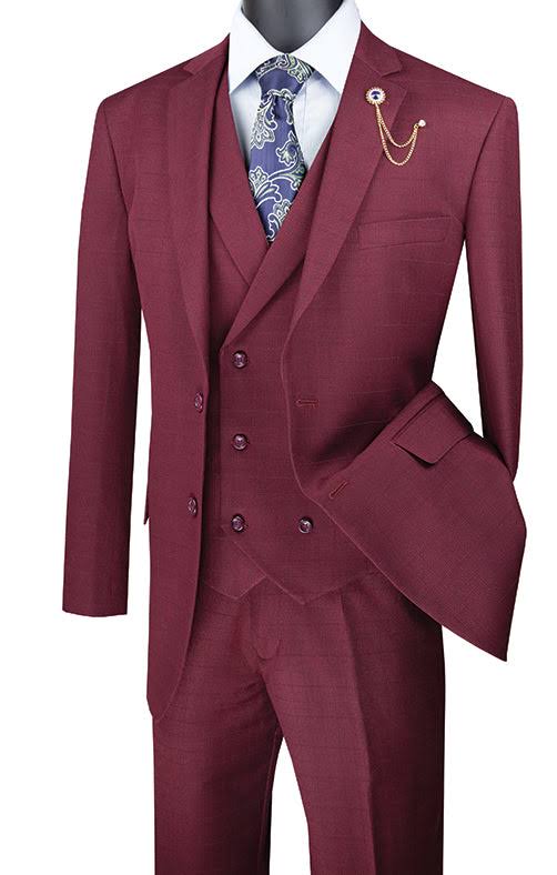 Venetian Collection Regular Fit Glen Plaid 2 Button 3 Piece Suit