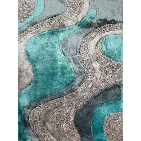 Abstract Handmade Tufted Teal/Gray Area Rug Orren Ellis Rug