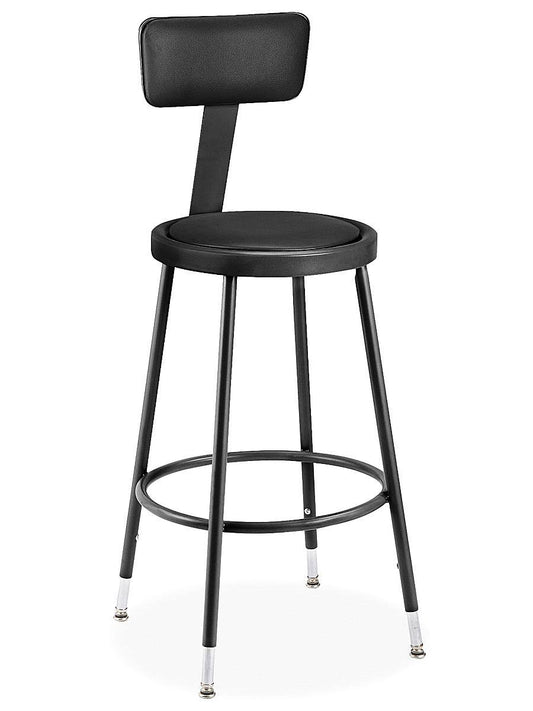 Stool With Backrest - Padded With Adjustable Legs, Black -  - H-4830bl