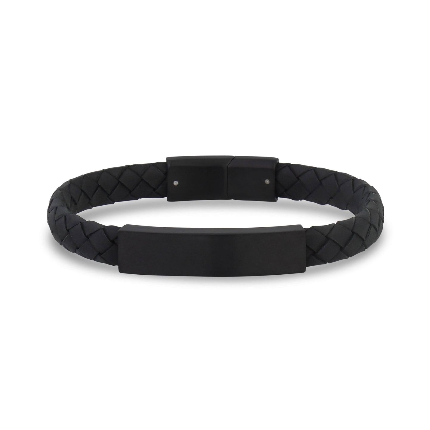 8mm Flat Leather Engravable Stainless Steel Id Bracelet