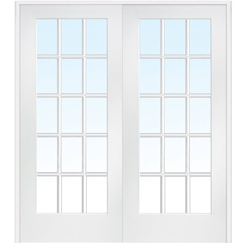 15-Lite True Divided Clear Glass Primed Prehung Interior French Door