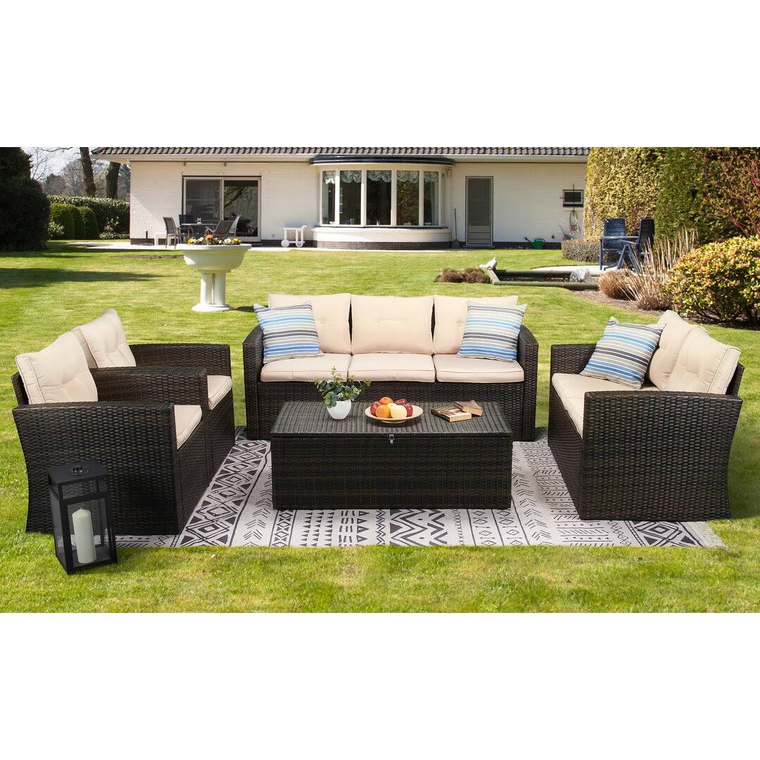 5 Piece Rattan Sofa Seating Group With Cushions  Cushion