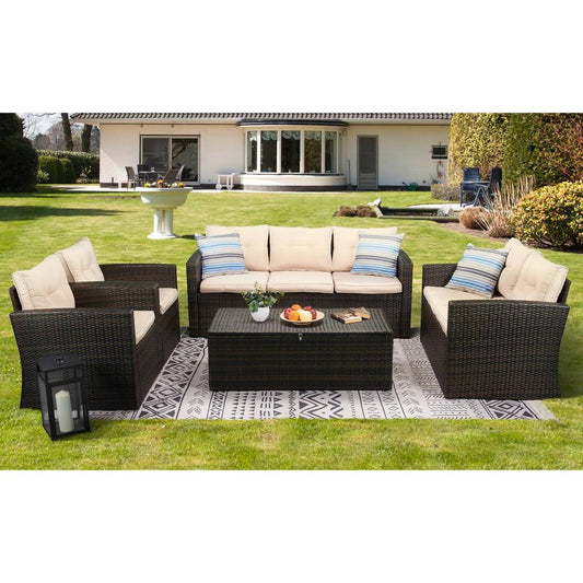 5 Piece Rattan Sofa Seating Group With Cushions  Cushion