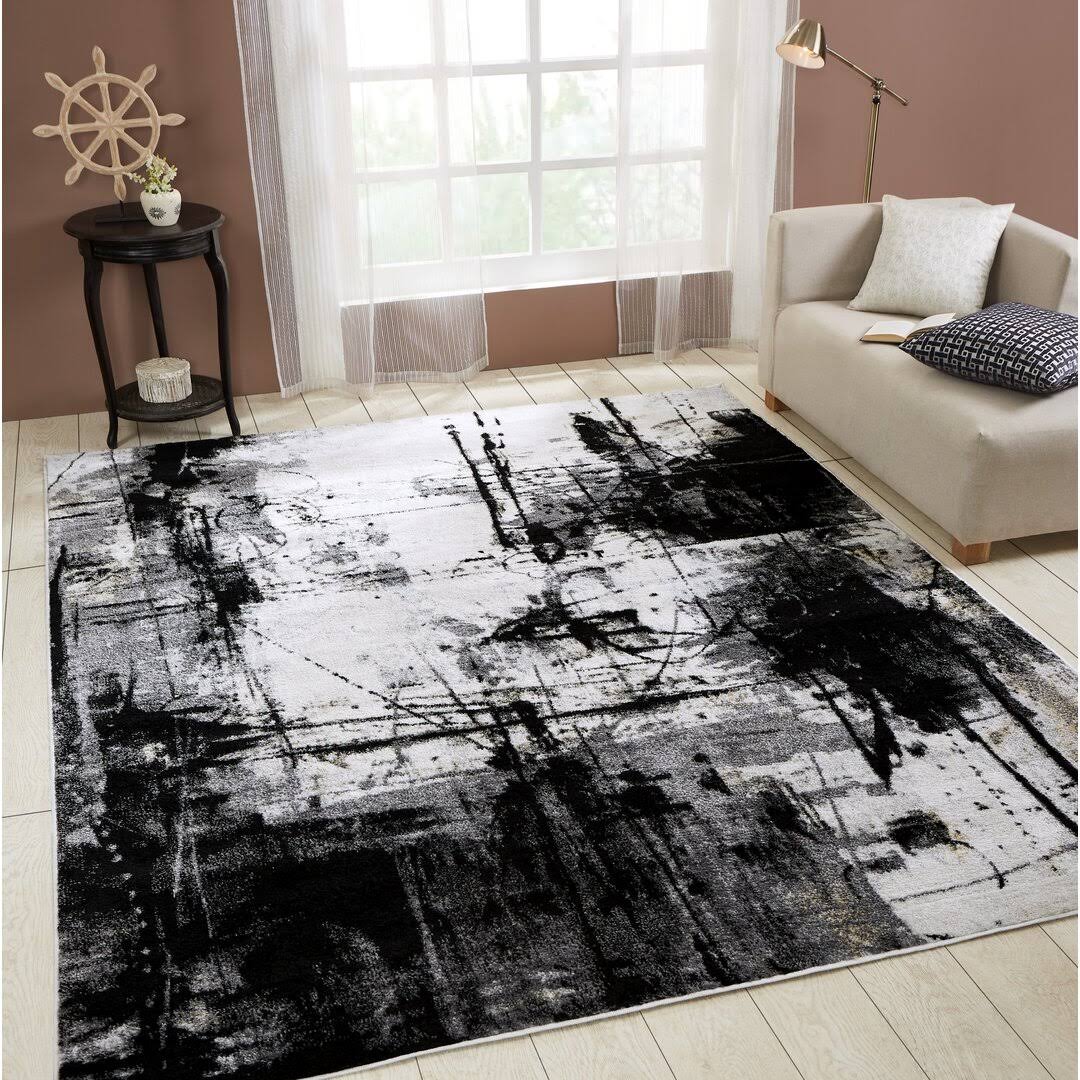 Abstract Black/White/Gray Area Rug  Rug