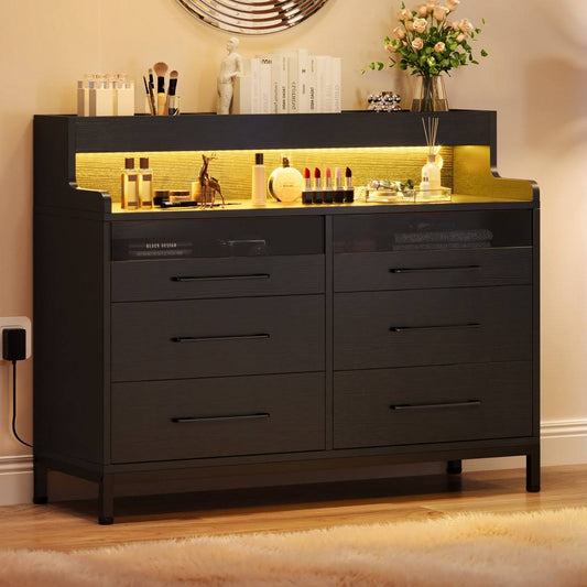 Wood Accent Cabinet With 6-Drawers And Colorful Led Light