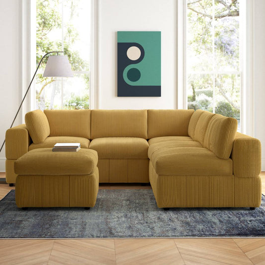 108.5 Wide Symmetrical Modular Corner Sectional With Ottoman  Body Fabric