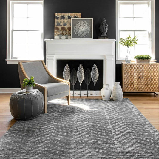 Transitional Striped Performance Dark Gray/White Rug  Rug