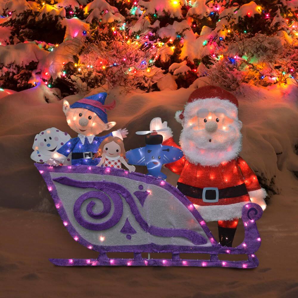 2d Santa And Sleigh Yard Art Decor Lighted Display