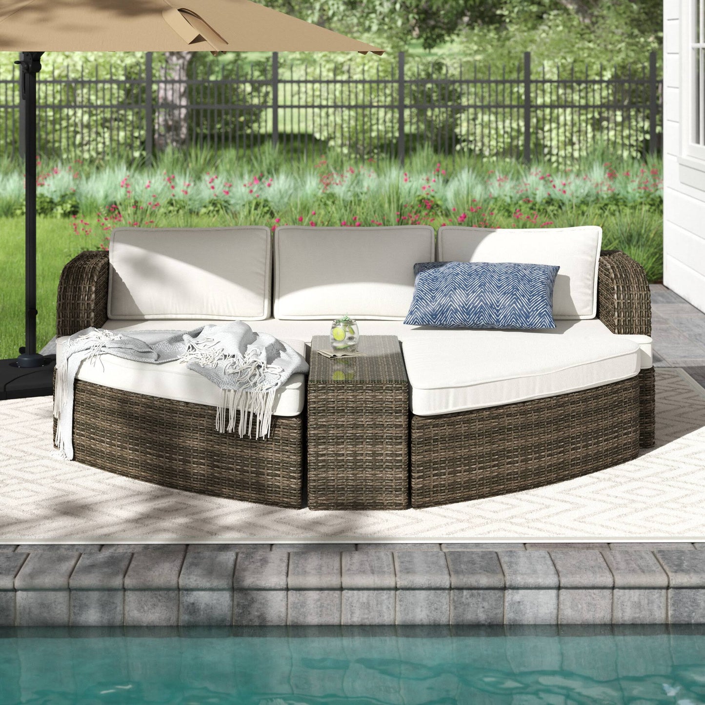 88.98 Wide Outdoor Wicker Patio Daybed With Cushions  Frame