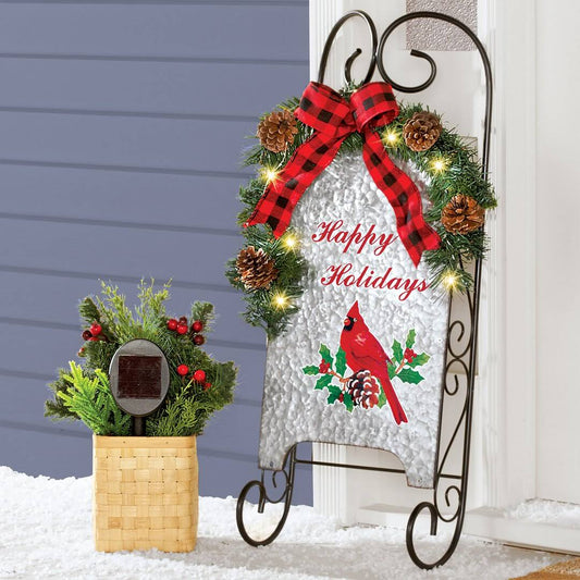 Wall Sleigh Solar Lighted Trees & Branches