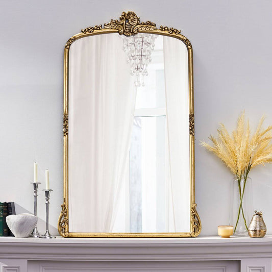 Wood Framed Wall Mounted Overmantel Mirror In Antique Gold Rosdorf Park