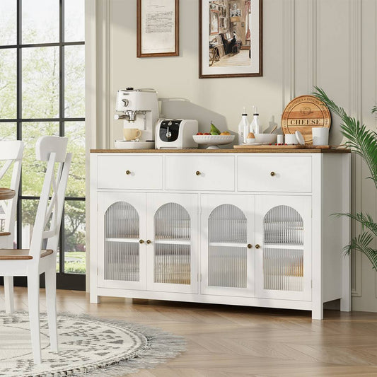 55.1w 3 Drawer Sideboard Buffet Modern Sideboard With Glass Doors