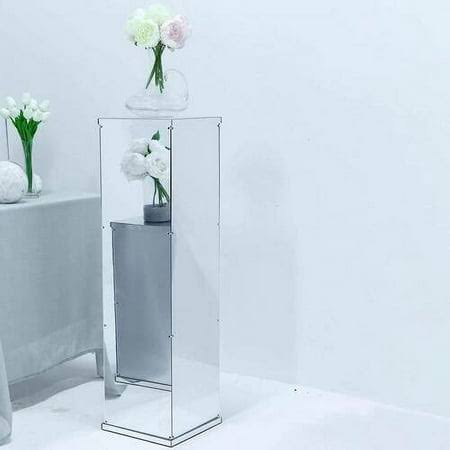 40 Inch Floor Standing Silver Mirror Finish Acrylic Pedestal Risers