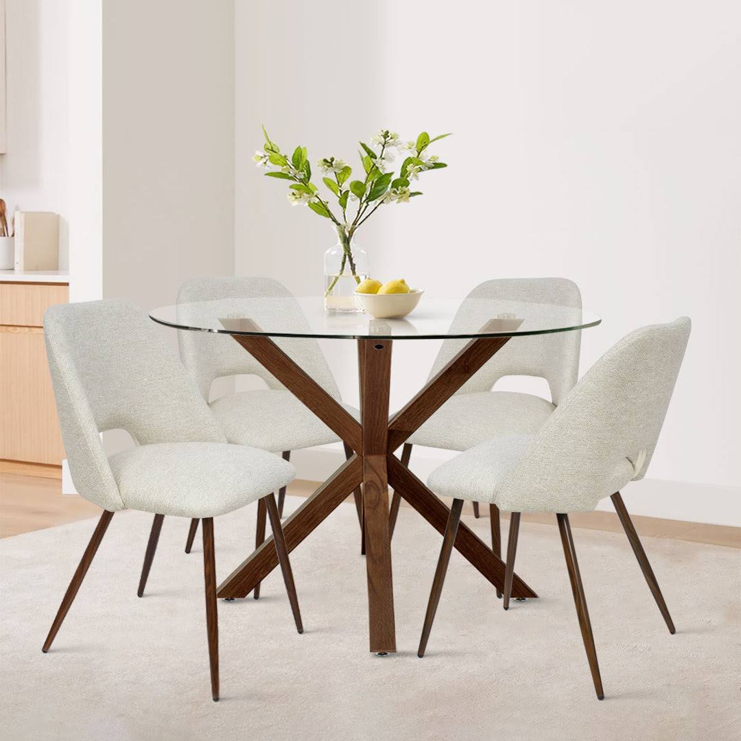 5-Piece Round Glass Dining Table Sets  Chair