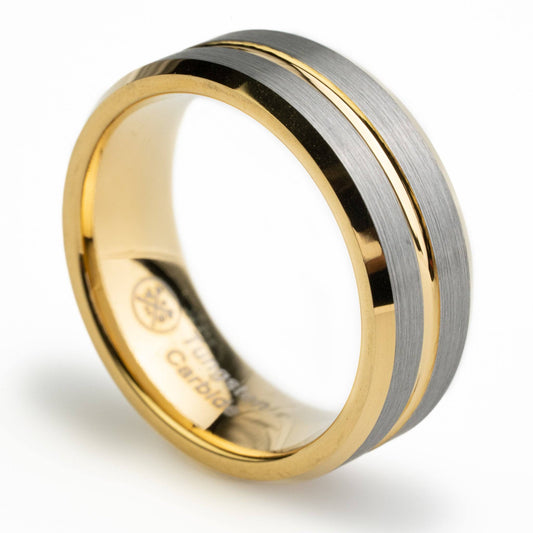 The Sinatra Ring Silver Tungsten Carbide And Gold Plated Inlay