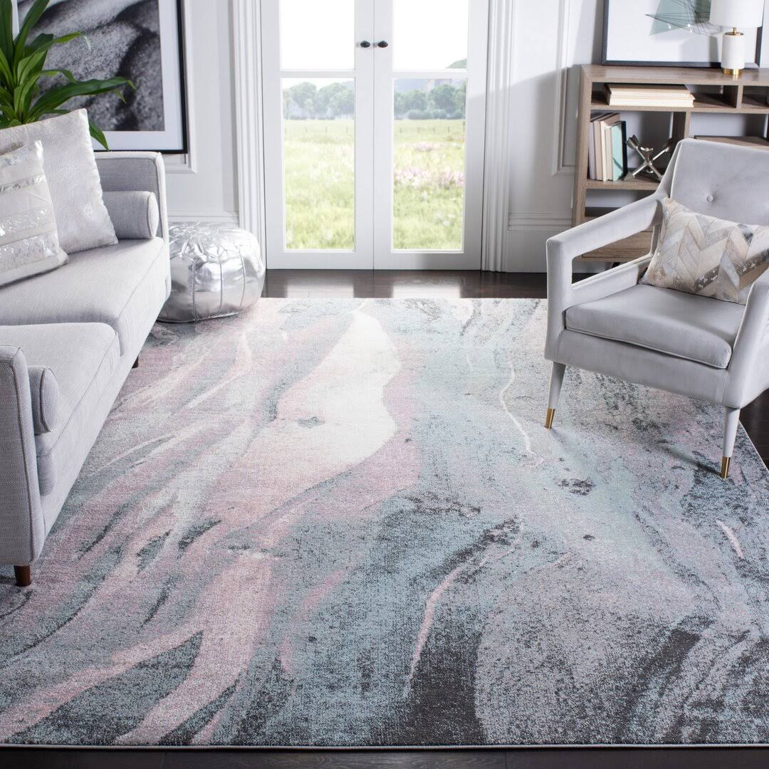 Abstract Pink/Blue Area Rug Orren Ellis Rug