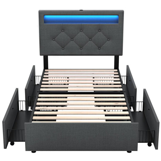 Storage Bed With Led Lights And Usb Power Strips Orren Ellis