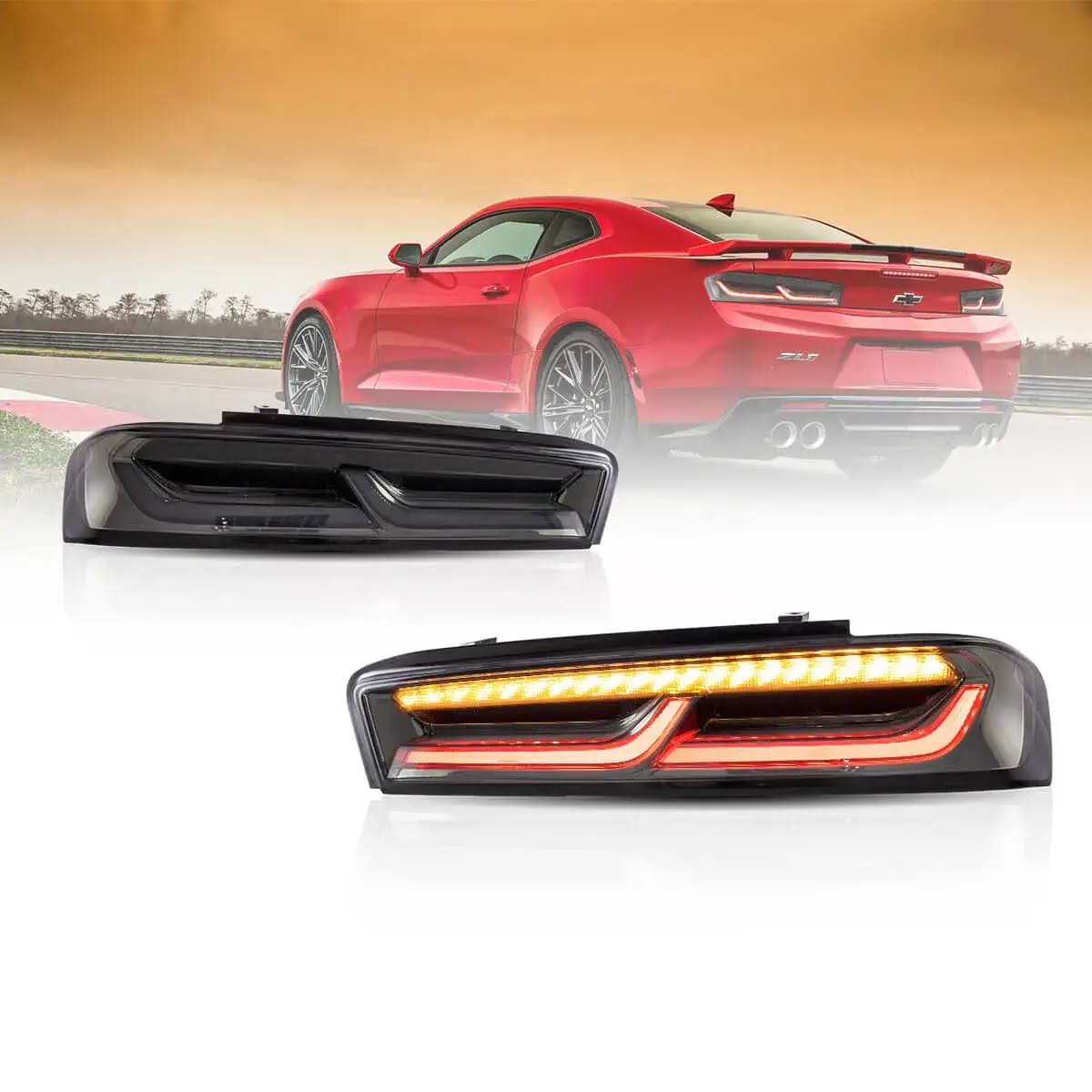 16-18 Chevrolet Camaro 6th Gen Led Tail Lights With Sequential Turn Signal Red Clear Turn Signal