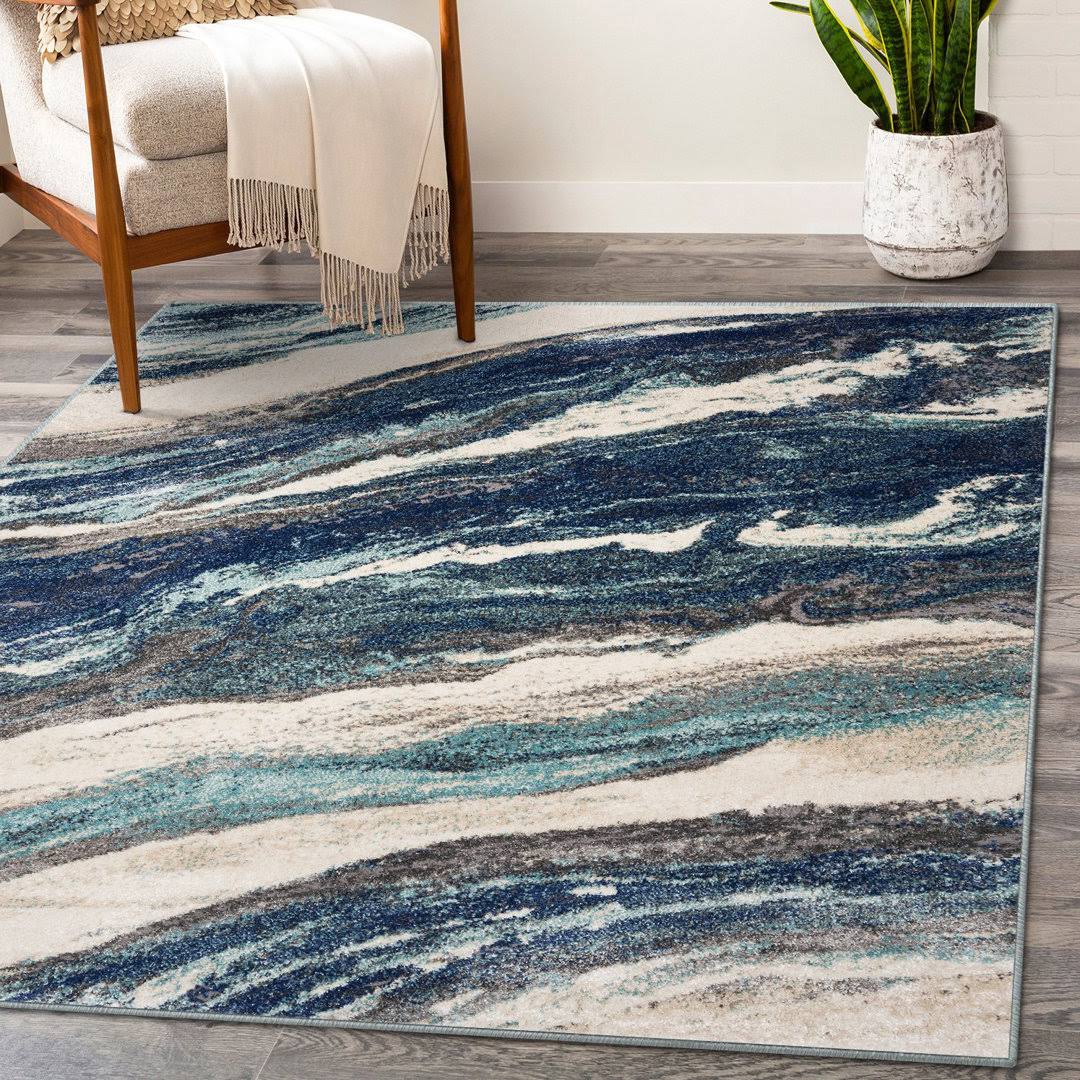 Abstract Blue Area Rug Orren Ellis Rug