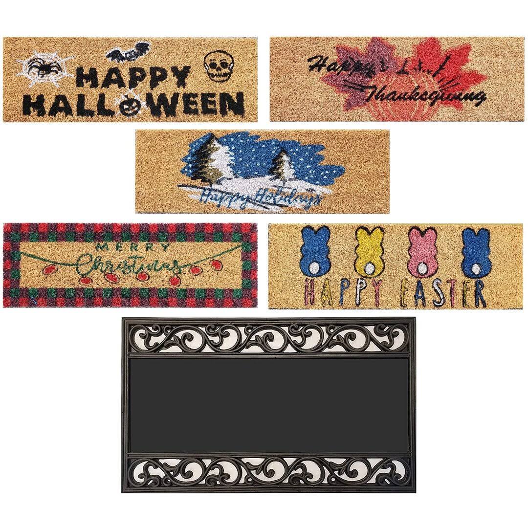 ® Interchangeable Door Mat Includes 5 Interchanging Holidays Welcome Mats & 1 Rubber Tray